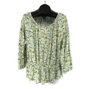 Chaps Floral Print Scoop Neck Top Women's Plus 1X Bohemian 100% Cotton Spring